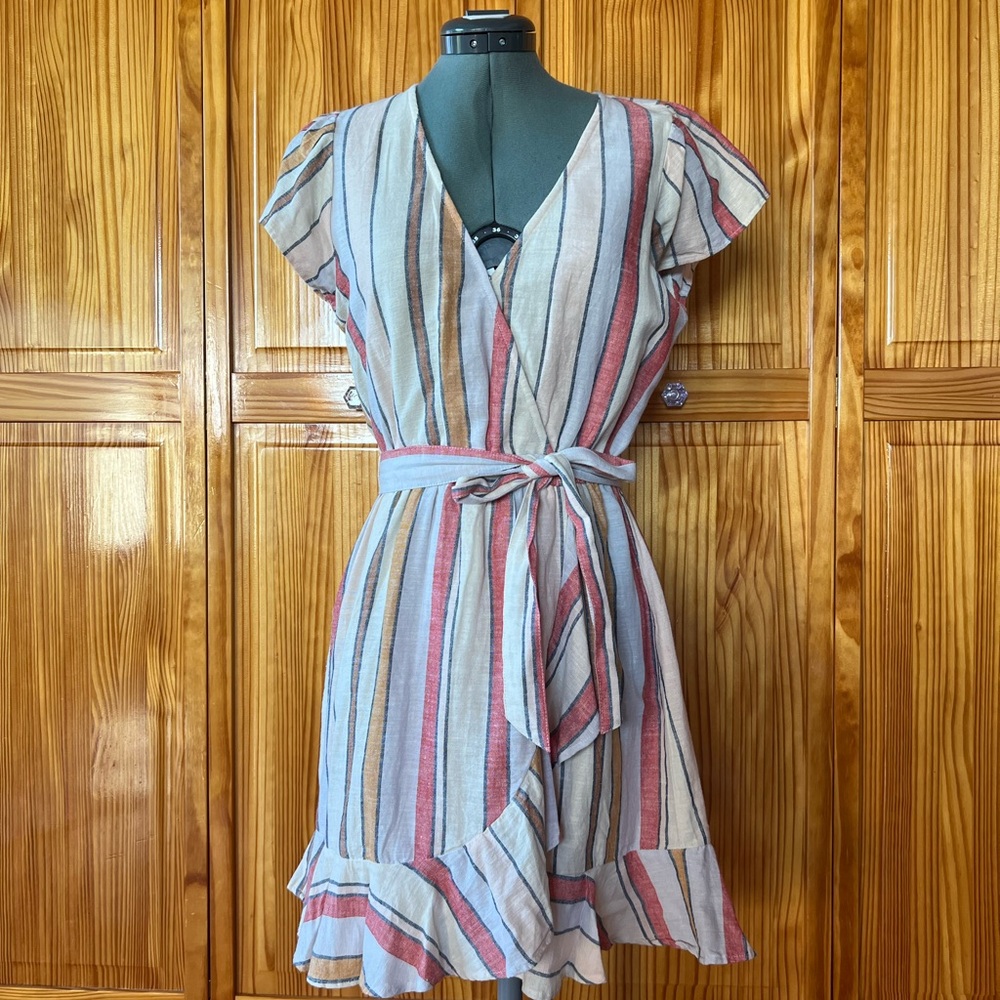 American Eagle Outfitters Pink & Orange Striped Fake Wrap Dress Size Small BNWT